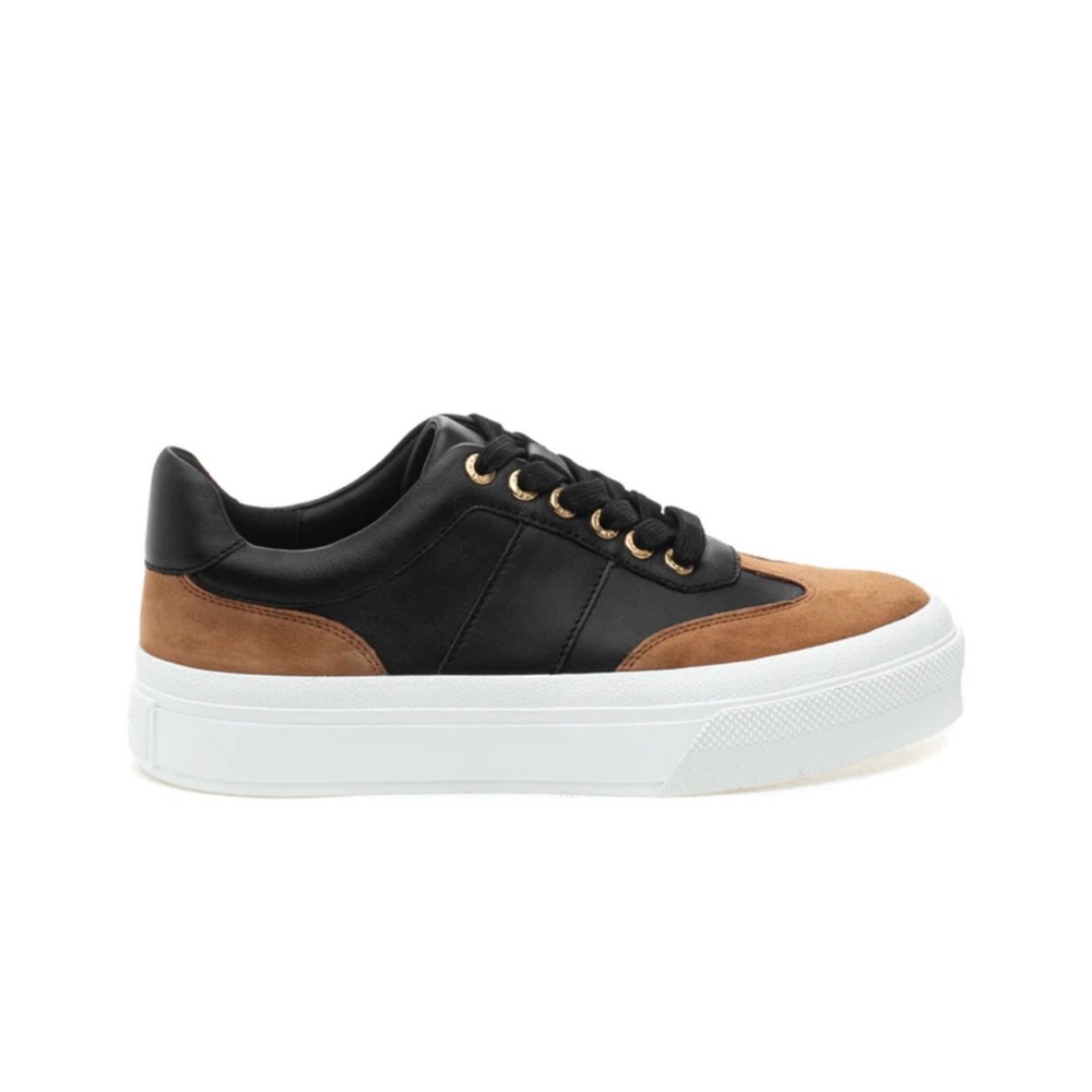 J/Slides Gabbie Platform Sneakers Black Tan Leather Suede Size 8.5